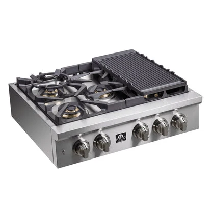 Forno Spezia Alta Qualita Pro-Style Gas Rangetop, Stainless Steel, Continuous Cast Iron Grates - Image 6