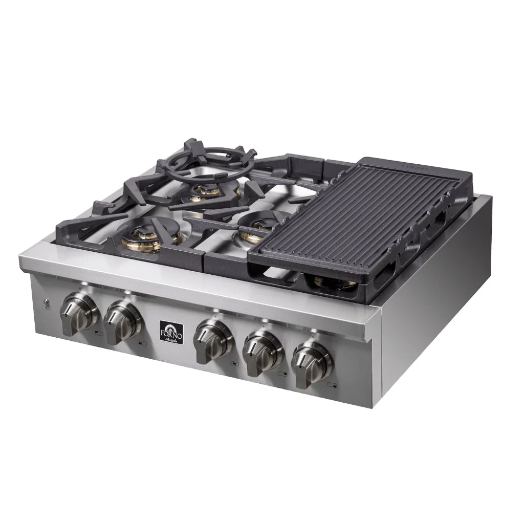 Forno Spezia Alta Qualita Pro-Style Gas Rangetop, Stainless Steel, Continuous Cast Iron Grates - Image 7