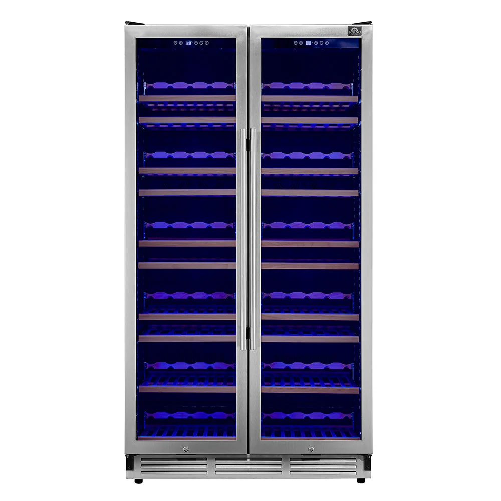 Forno Vernazza 40-Inch Side-by-Side Dual Zone Wine Cellar, 25.07 cu.ft Capacity, Stainless Steel, Temperature Control, UV-Protected Glass Door, Wooden Shelves - Image 2