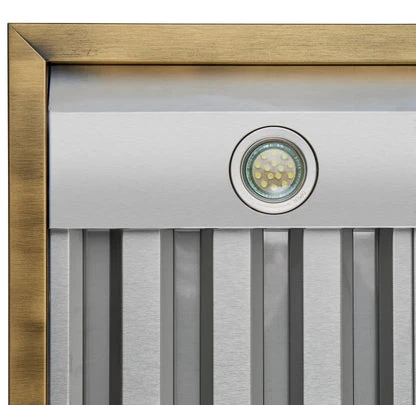 Forno Vittorio 36-Inch Wall Mount Range Hood, Antique Brass Trim, 424 CFM Airflow, Dishwasher-Safe Baffle Filters, Remote Control, 3-Speed Fan, Bright LED Lighting. - Image 11