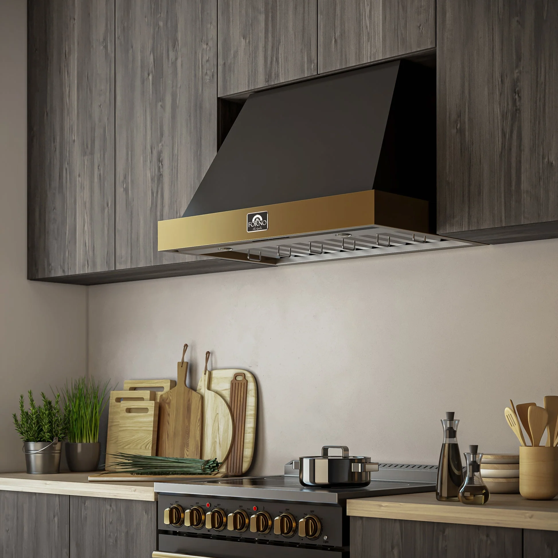 Forno Vittorio 36-Inch Wall Mount Range Hood, Antique Brass Trim, 424 CFM Airflow, Dishwasher-Safe Baffle Filters, Remote Control, 3-Speed Fan, Bright LED Lighting. - Image 12