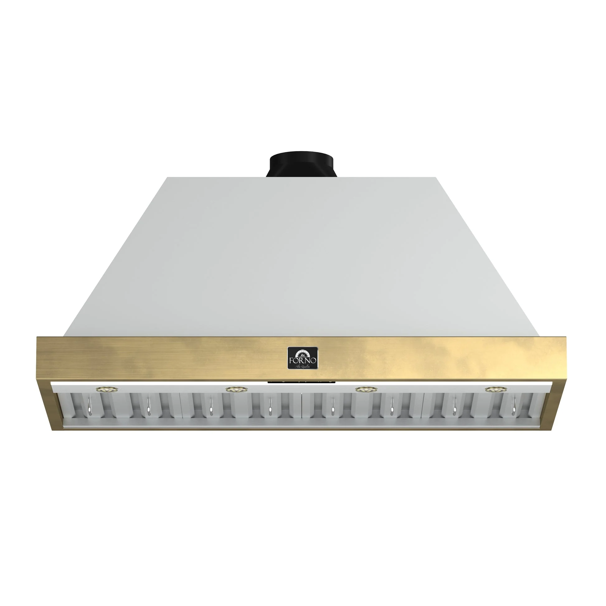 Forno Vittorio 48" Wall Mount Range Hood – Antique Brass Trim, 424 CFM, Remote Control, LED Lighting & Dishwasher-Safe Filters
