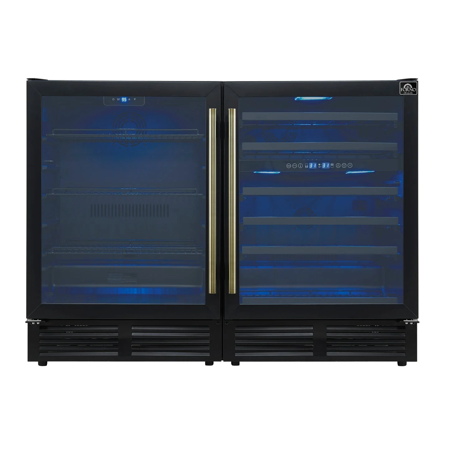 Forno Gemello 48 Inch Side-by-Side Wine and Beverage Cooler with Antique Brass Handles, French Door, 9.6 cu. ft. - Image 2