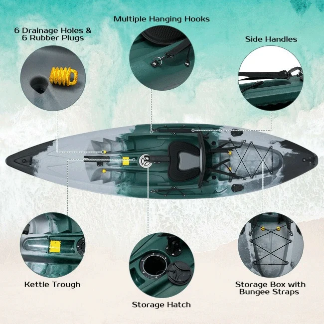 GoPlus Sit-On-Top Fishing Kayak Canoe With Fishing Rod Holders & Paddle, 10FT - Image 10
