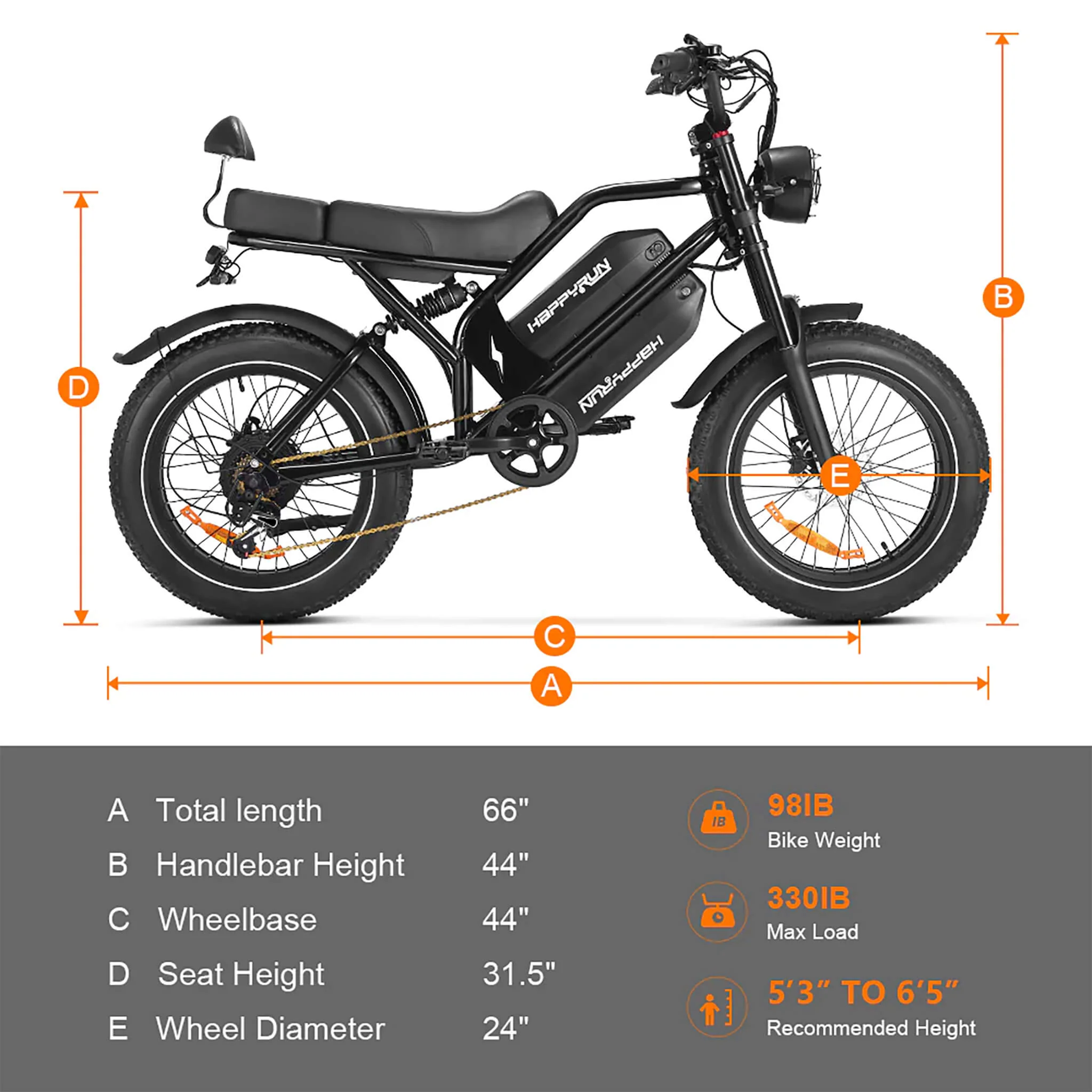 HappyRun G70 Long Distance Dual Battery Electric Fat Tire Cargo Bike, 1000W (SAK81369) - Image 22