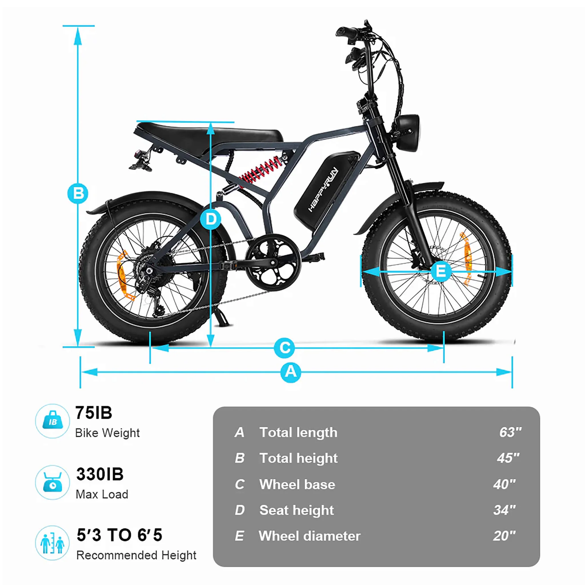 HappyRun Tank G60 Electric Off-Road Fat Tire Moped Bike (SAK48732) - Image 18
