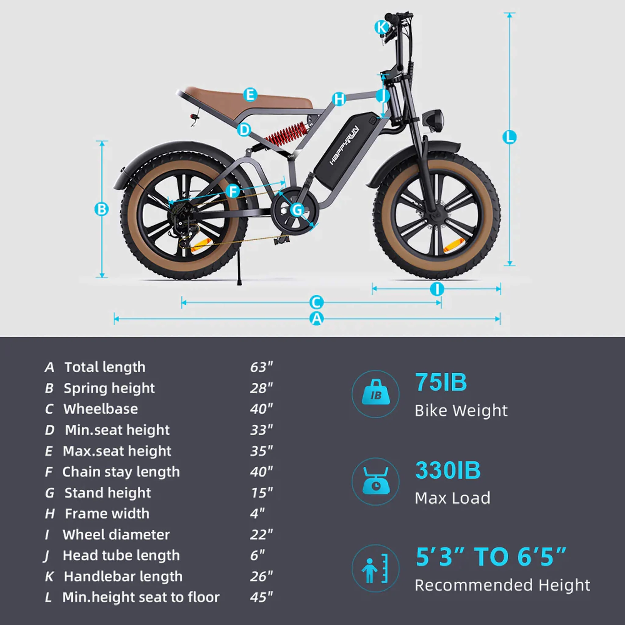 HappyRun Tank G60 Electric Off-Road Fat Tire Moped Bike (SAK48732) - Image 22