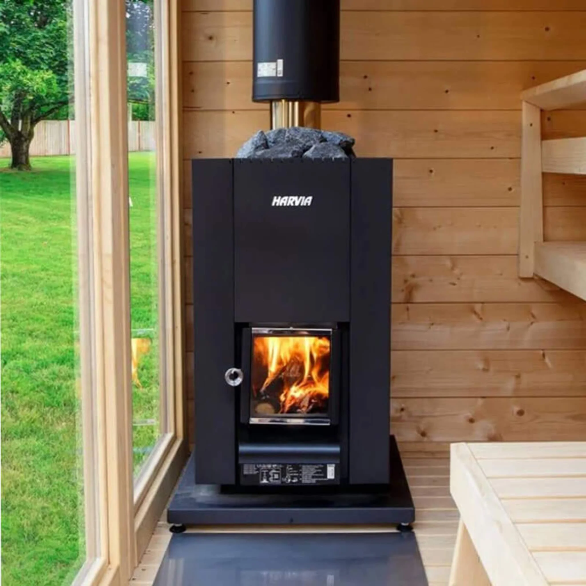 Harvia Linear Black Wood Sauna Stove With Sauna Stones [WK16/20/28OC] (SAK15368) - Image 5