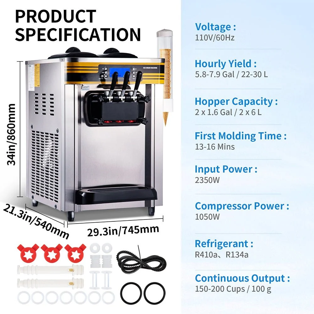 Heavy Duty Commercial 3 Flavor Countertop Soft Serve Ice Cream Maker Machine, 2350W (91803572) - Image 11