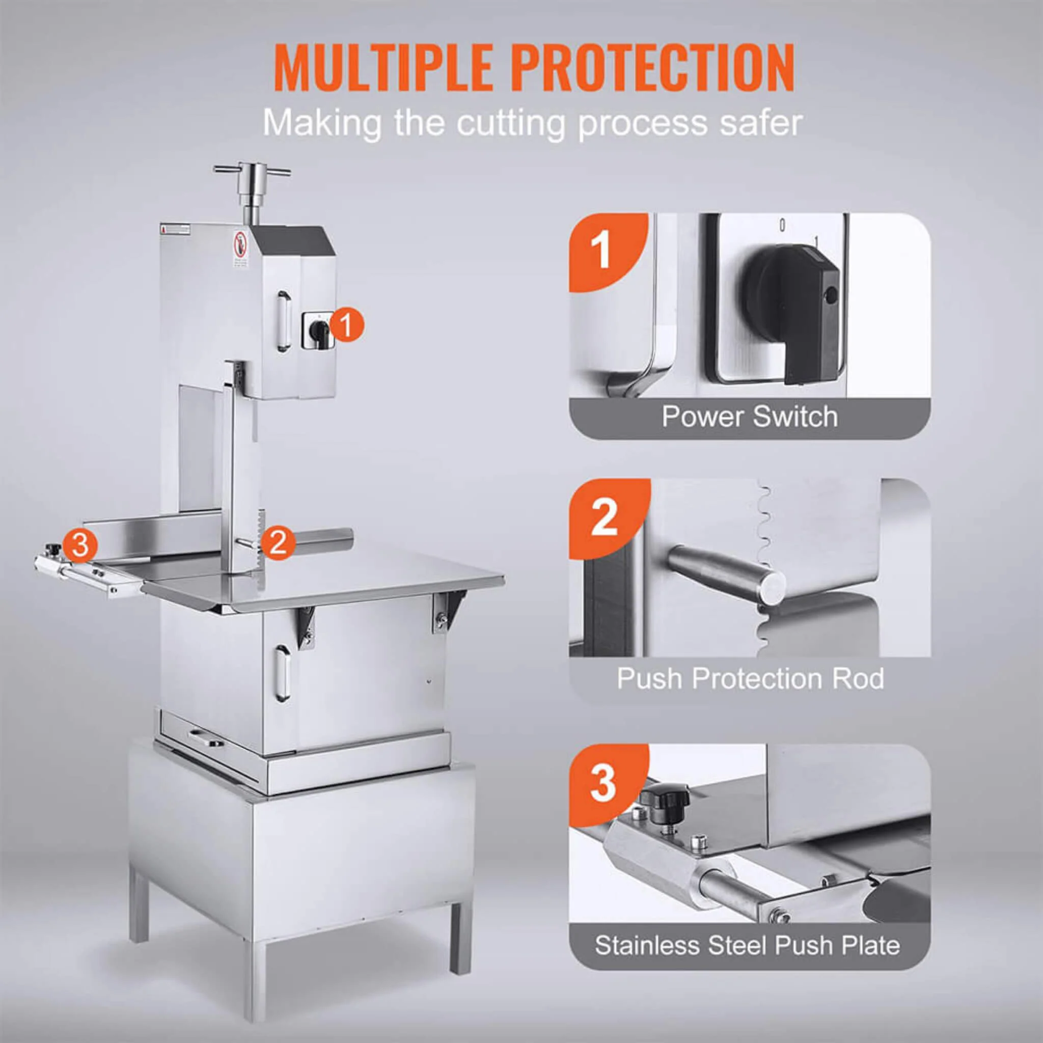 Heavy Duty Commercial Electric Meat Bone Saw Cutting Band Machine With 6 Saw Blades, 2200W - Image 3