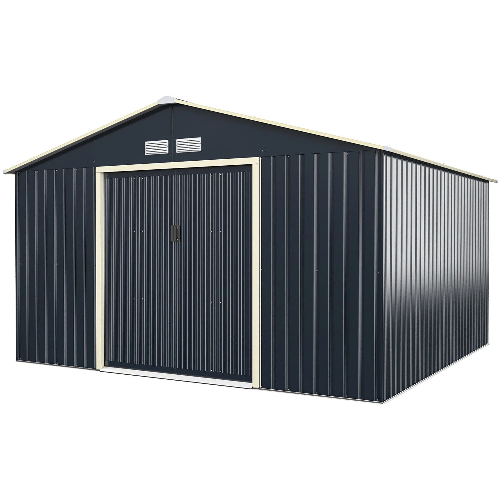 Heavy Duty Outdoor Metal Garden Tool Shed W/ Lockable Sliding Doors, 11' x 10' (95081295) - Image 3