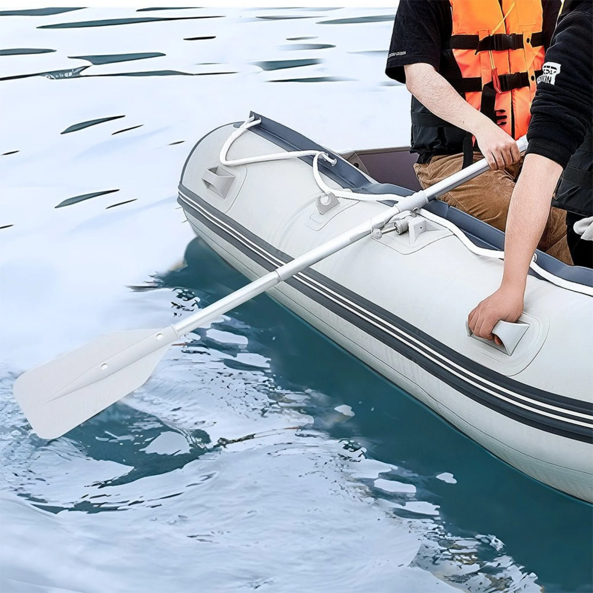 Inflatable 6-Person Emergency Dinghy Fishing Boat With Wood Floor And Aluminum Benches, 12FT - Image 13