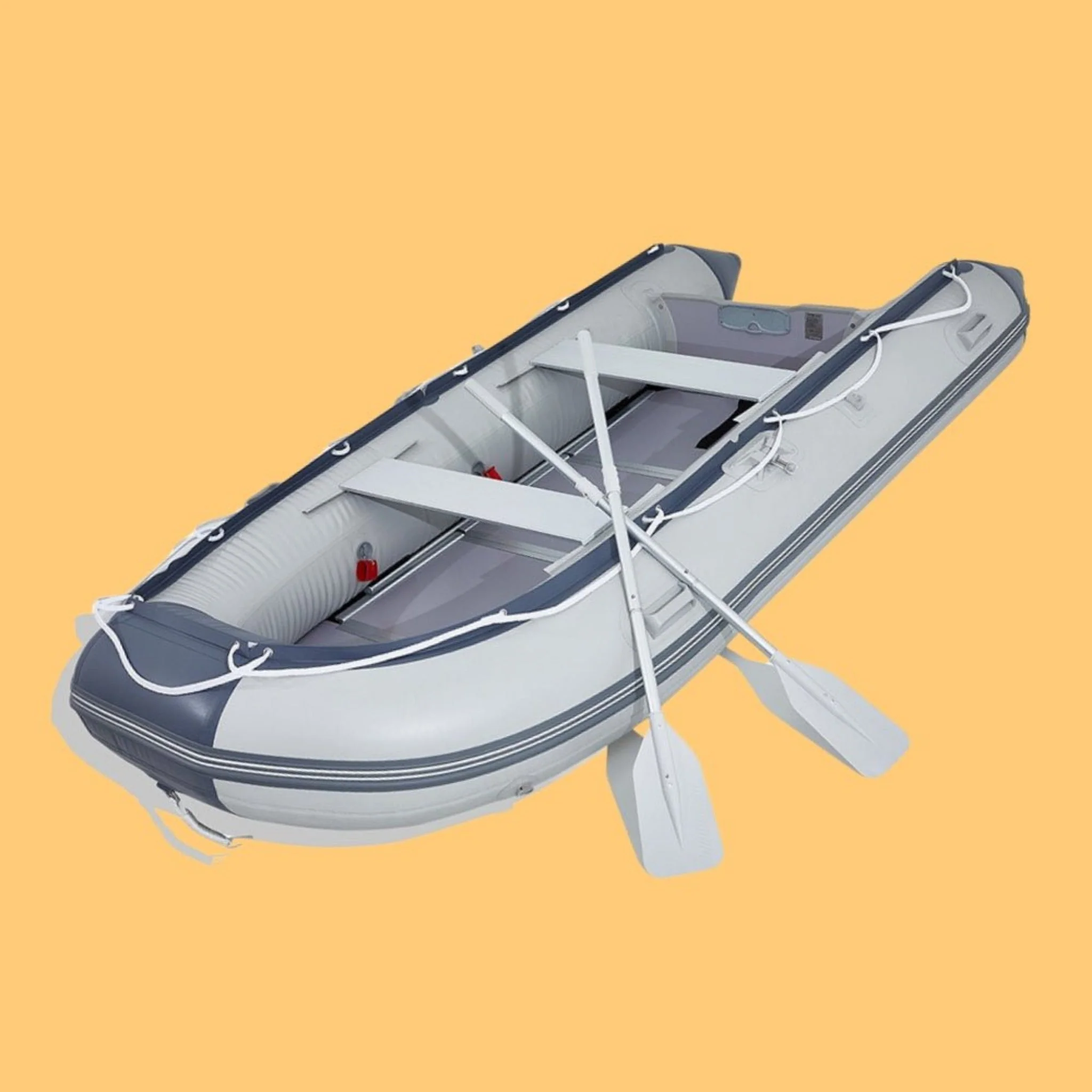 Inflatable 6-Person Emergency Dinghy Fishing Boat With Wood Floor And Aluminum Benches, 12FT - Image 2