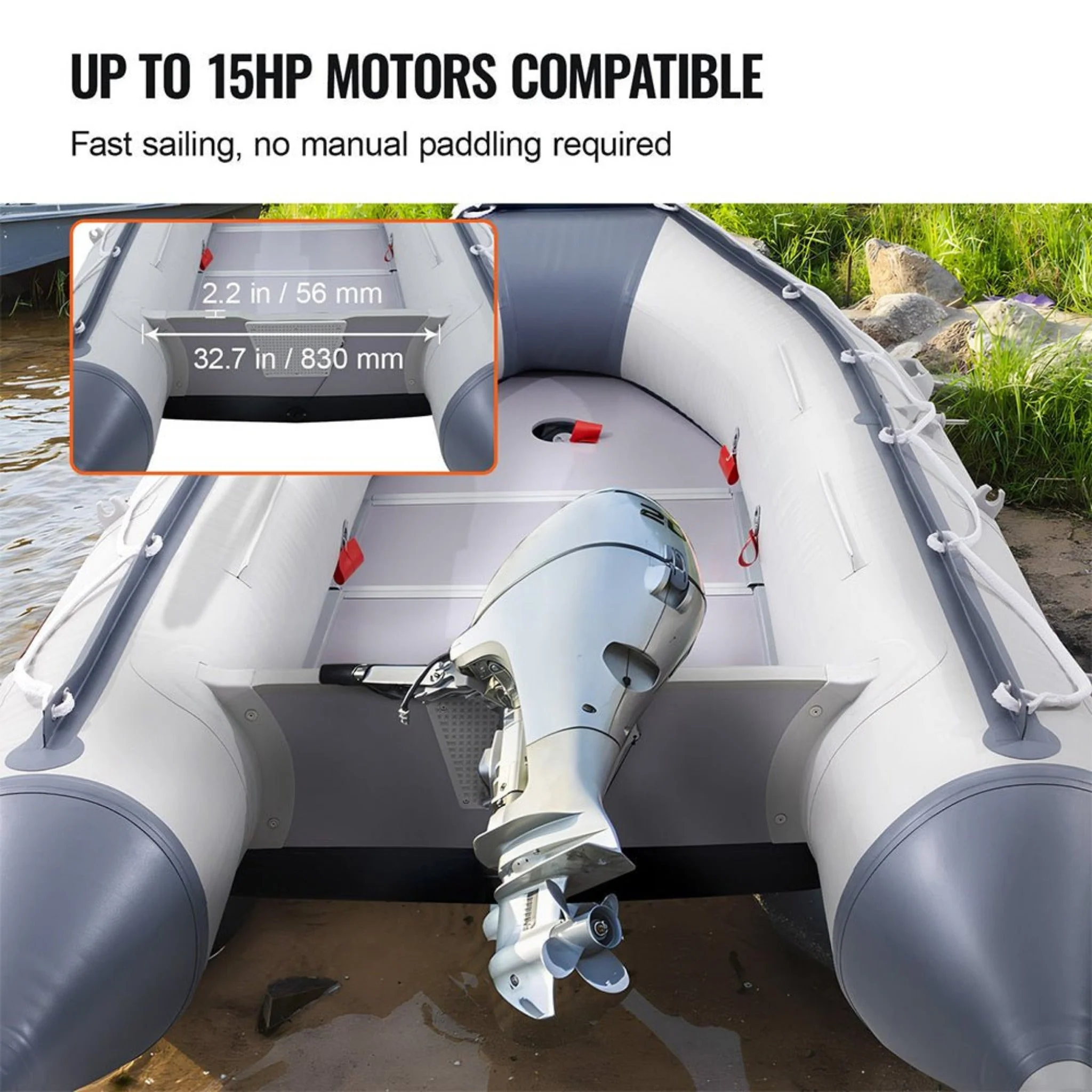 Inflatable 6-Person Emergency Dinghy Fishing Boat With Wood Floor And Aluminum Benches, 12FT - Image 9