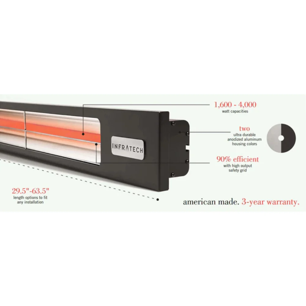 Infratech Slimline Series Single Element SL2424 2400 Watts 240V 10 Amps Infrared Electric Patio Heater 42.5 x 4.75 x 3 in. - 21-5000 - Image 3