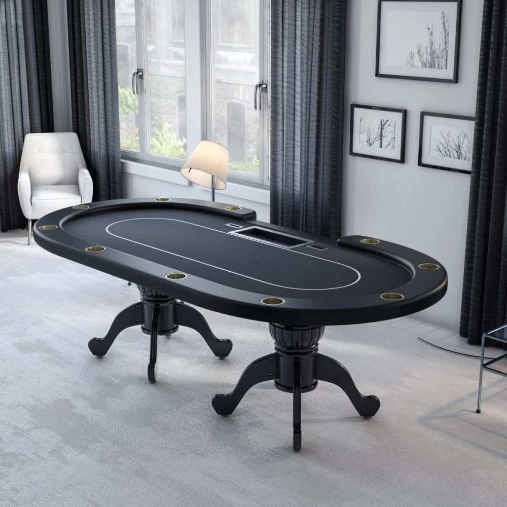 INO Premium Black Oval Poker Table With Curved Legs And DropBox, 96" (91724836) - Image 2