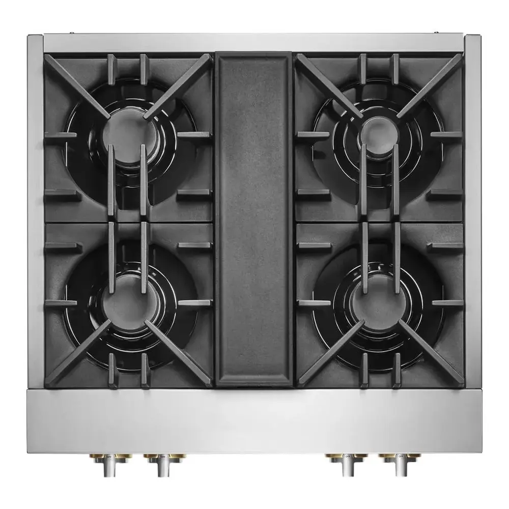 JennAir RISE 30 inch Gas Rangetop with 4 Sealed Burners, Cast Iron Grates, Halo-Effect Knobs, Electronic Ignition with Flame-Sensing Reignition, in Stainless Steel, JGCP430HL - Image 2