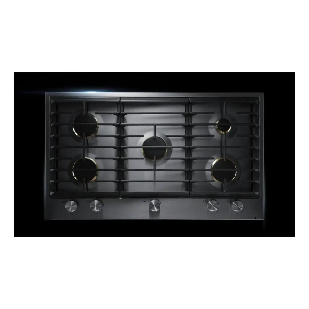 JennAir 36 inch Gas Cooktop with 5 Burners, 20000 BTU Dual Stacked PowerBurner, Flame-Sensing Re-ignition, and White LED Burner Indicator in Stainless Steel, JGC3536GS - Image 2