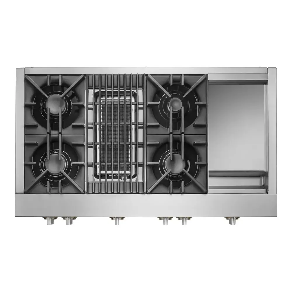 JennAir RISE 48 inch Gas Rangetop with 4 Sealed Brass Burners, Grill, Chrome-Infused Griddle, Dishwasher Safe Grates and Electronic Ignition with Flame-Sensing Reignition in Stainless Steel, JGCP748HL - Image 2