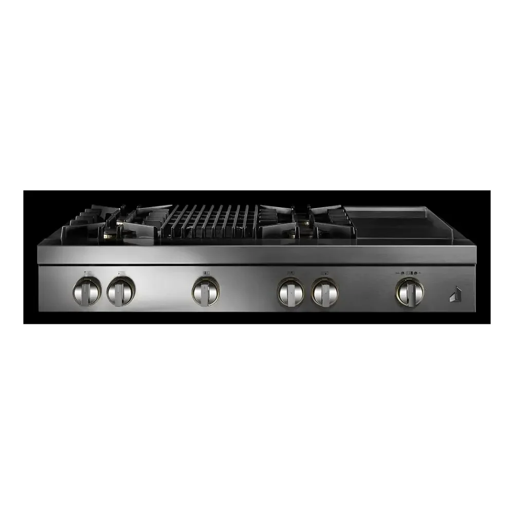 JennAir RISE 48 inch Gas Rangetop with 4 Sealed Brass Burners, Grill, Chrome-Infused Griddle, Dishwasher Safe Grates and Electronic Ignition with Flame-Sensing Reignition in Stainless Steel, JGCP748HL - Image 3