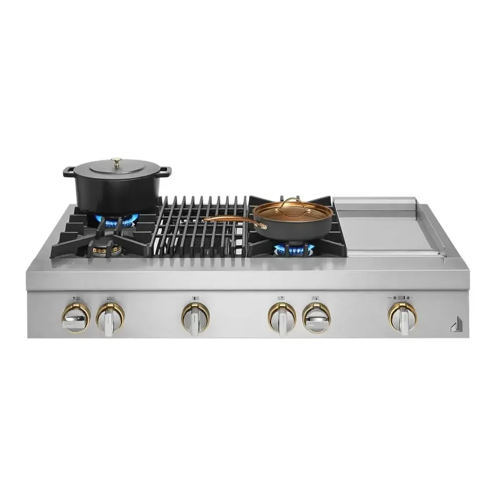 JennAir RISE 48 inch Gas Rangetop with 4 Sealed Brass Burners, Grill, Chrome-Infused Griddle, Dishwasher Safe Grates and Electronic Ignition with Flame-Sensing Reignition in Stainless Steel, JGCP748HL - Image 4