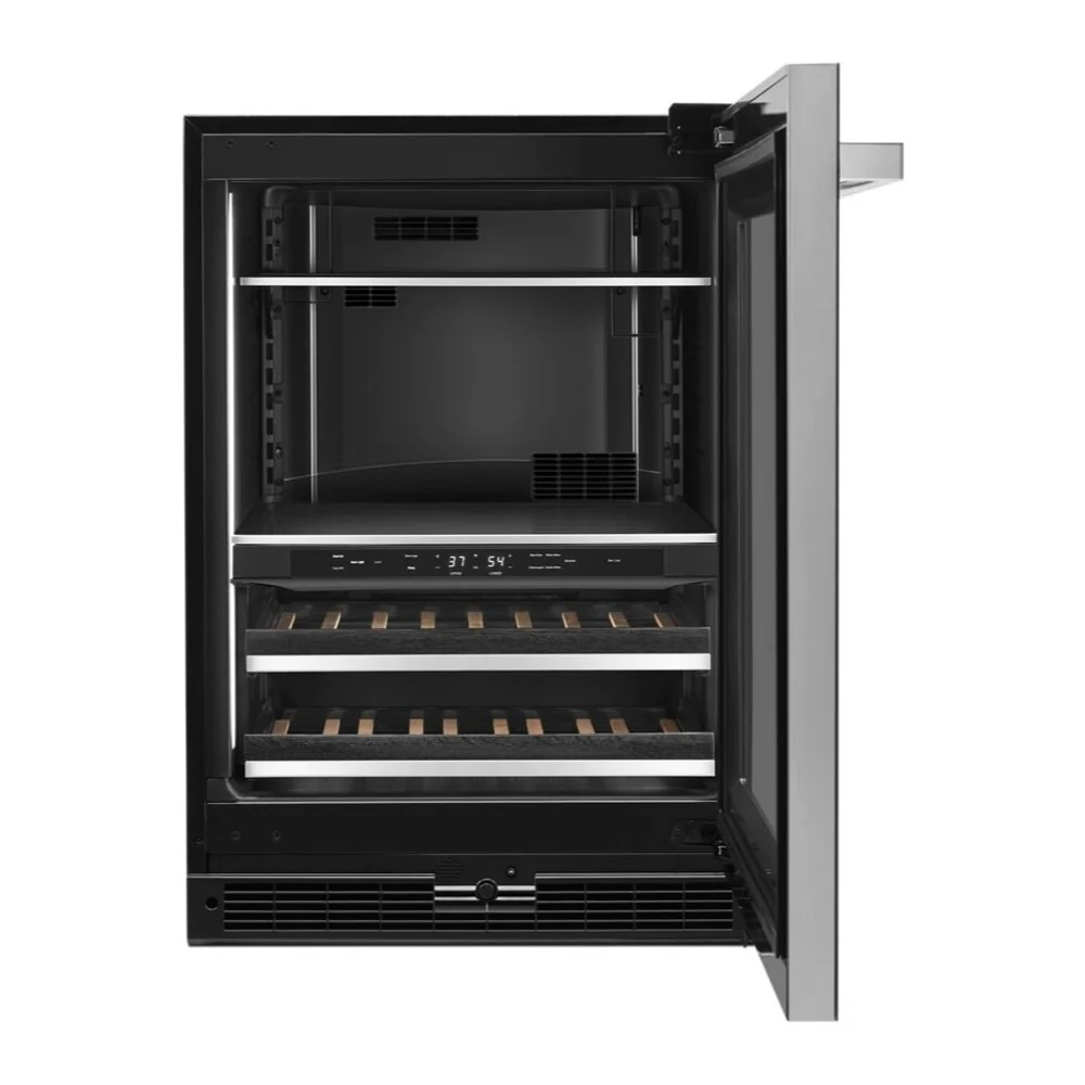 JennAir NOIR 24 inch Under Counter Beverage Center with Dual Temperature Zones, UV-Resistant Thermal Glass, in Black JUBF*242HM - Image 2