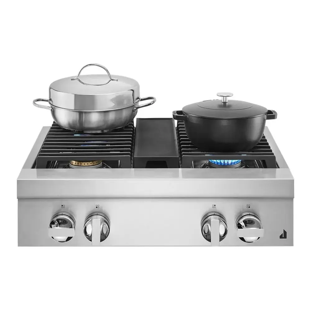 JennAir NOIR 30 inch Gas Rangetop with 4 Sealed Burners, Cast Iron Grates, Halo-Effect Knobs, Electronic Ignition with Flame-Sensing Reignition, in Stainless Steel, JGCP430HM - Image 4