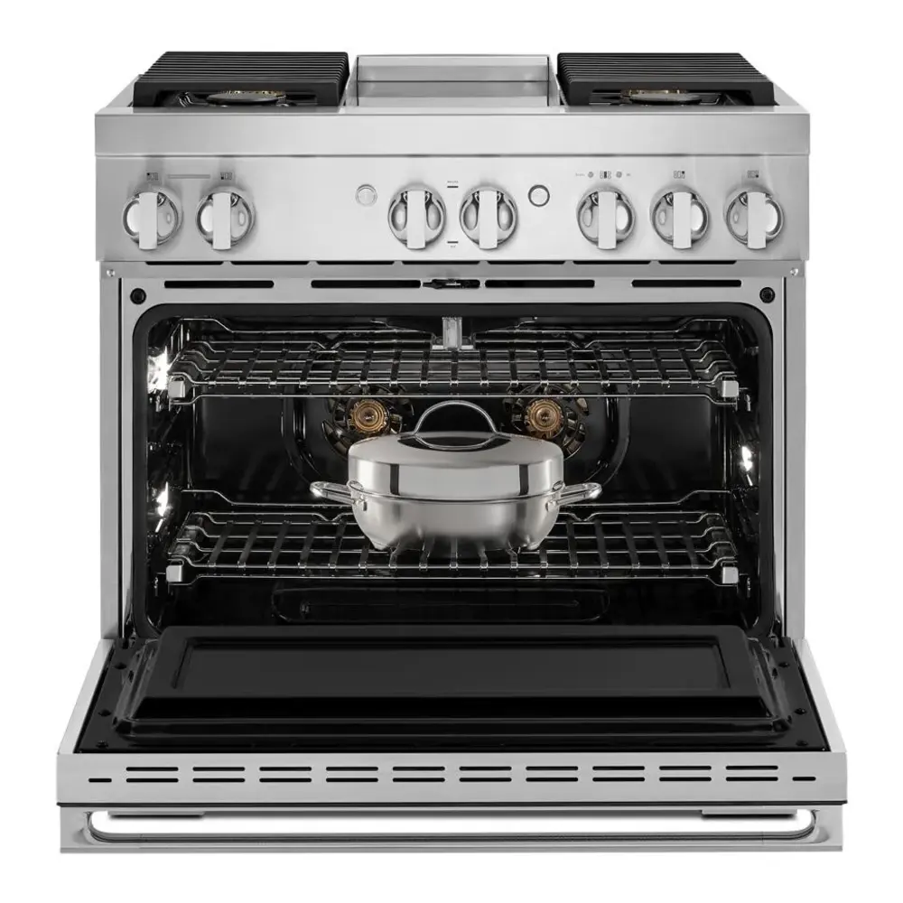 JennAir NOIR 36 inch Dual-Fuel Professional Range with 5.1 cu. ft. Oven Capacity, 4 Burners and Griddle, Remote Access, Cinematic Oven Lights, and Sabbath Mode in Stainless Steel, JDSP536HM - Image 3