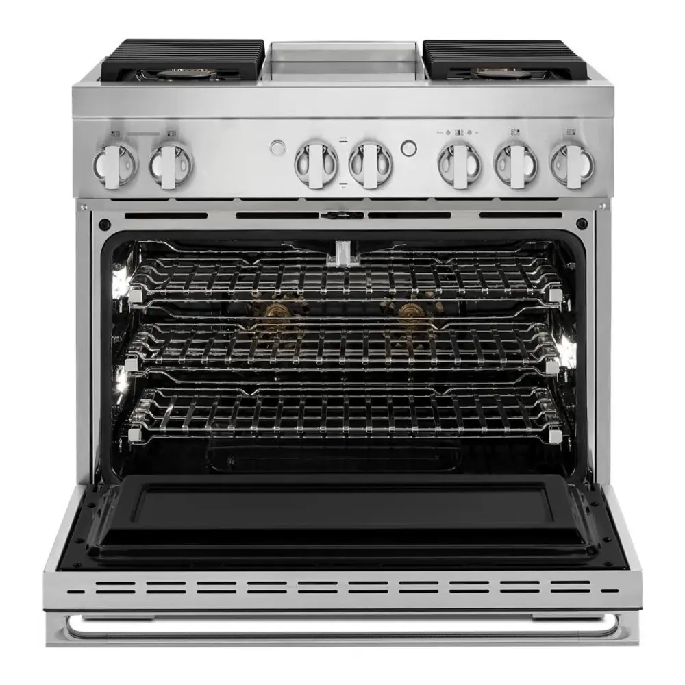JennAir NOIR 36 inch Dual Fuel Professional Range with 5.1 cu. ft. Oven Capacity, 4 Burners and Griddle, Remote Access, Cinematic Oven Lights, in Stainless Steel, JDRP536HM - Image 2