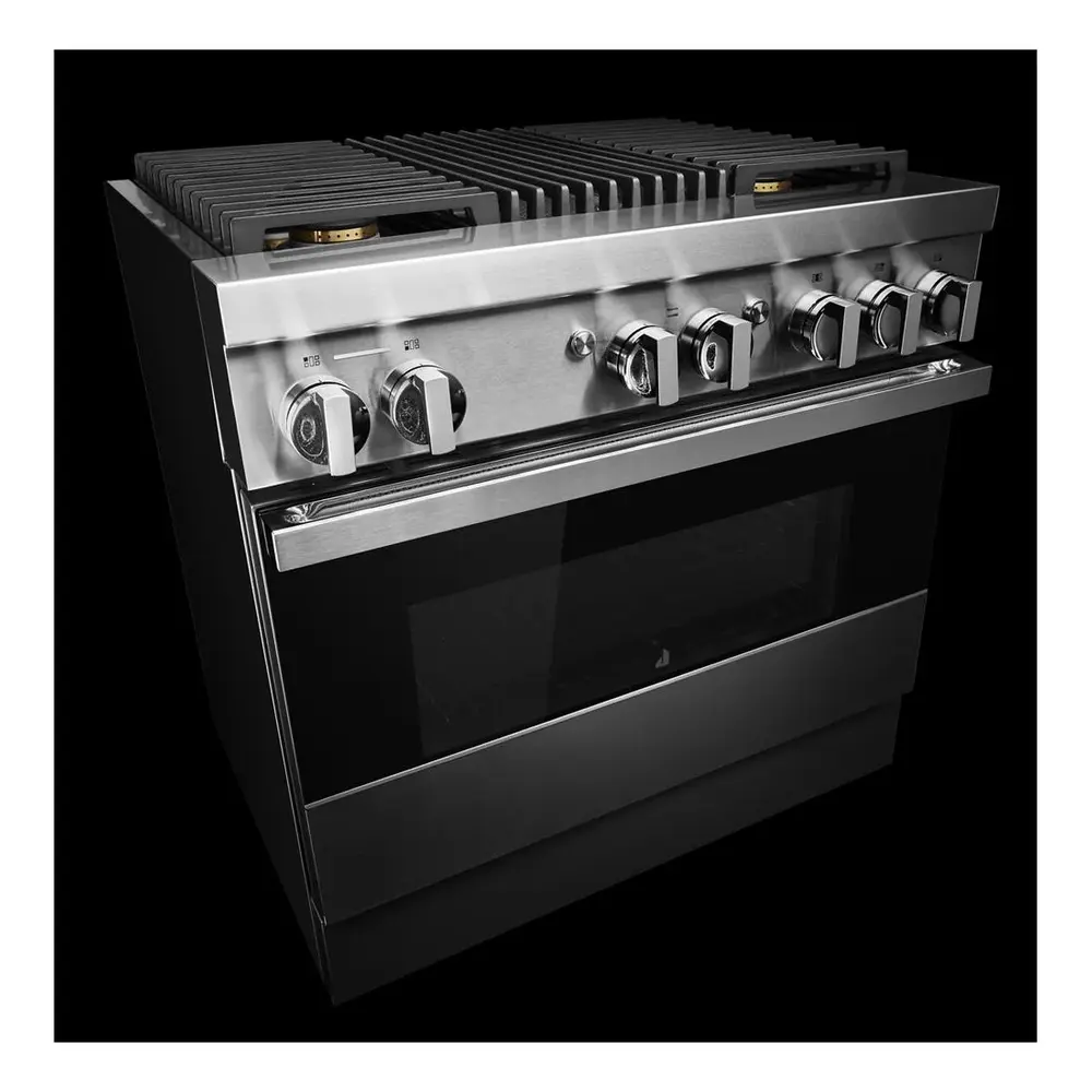 JennAir NOIR 36 inch Dual Fuel Professional Range with 5.1 cu. ft. Oven Capacity, 4 Burners, Grill, Remote Access, Glide Racks, Cast Iron Grates, Cinematic Oven Lighting, and Sabbath Mode in Stainless Steel, JDRP636HM - Image 6