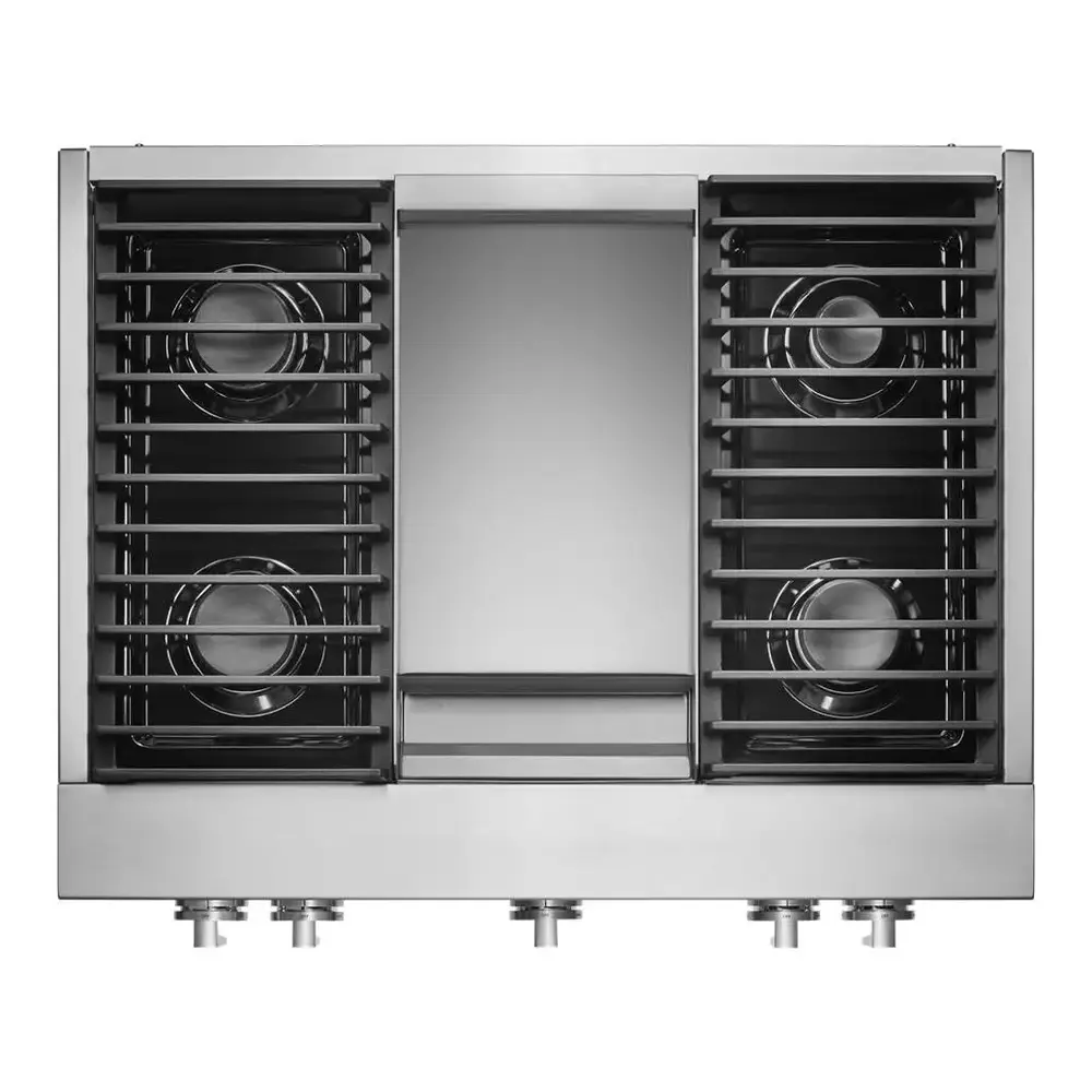JennAir NOIR 36 inch Gas Rangetop with 4 Sealed Brass Burners, Electronic Ignition Flame-Sensing Reignition, Chrome Infused Griddle in Stainless Steel, JGCP536HM - Image 2