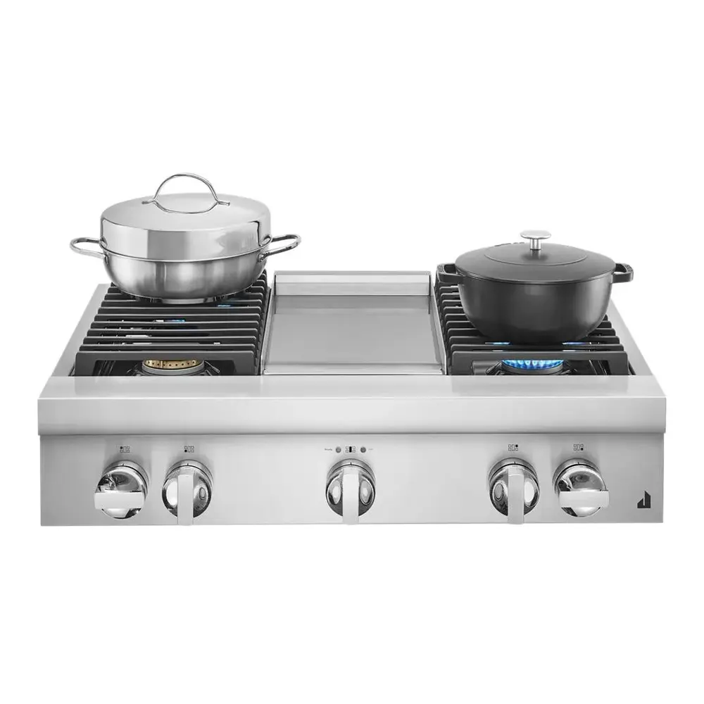 JennAir NOIR 36 inch Gas Rangetop with 4 Sealed Brass Burners, Electronic Ignition Flame-Sensing Reignition, Chrome Infused Griddle in Stainless Steel, JGCP536HM - Image 4