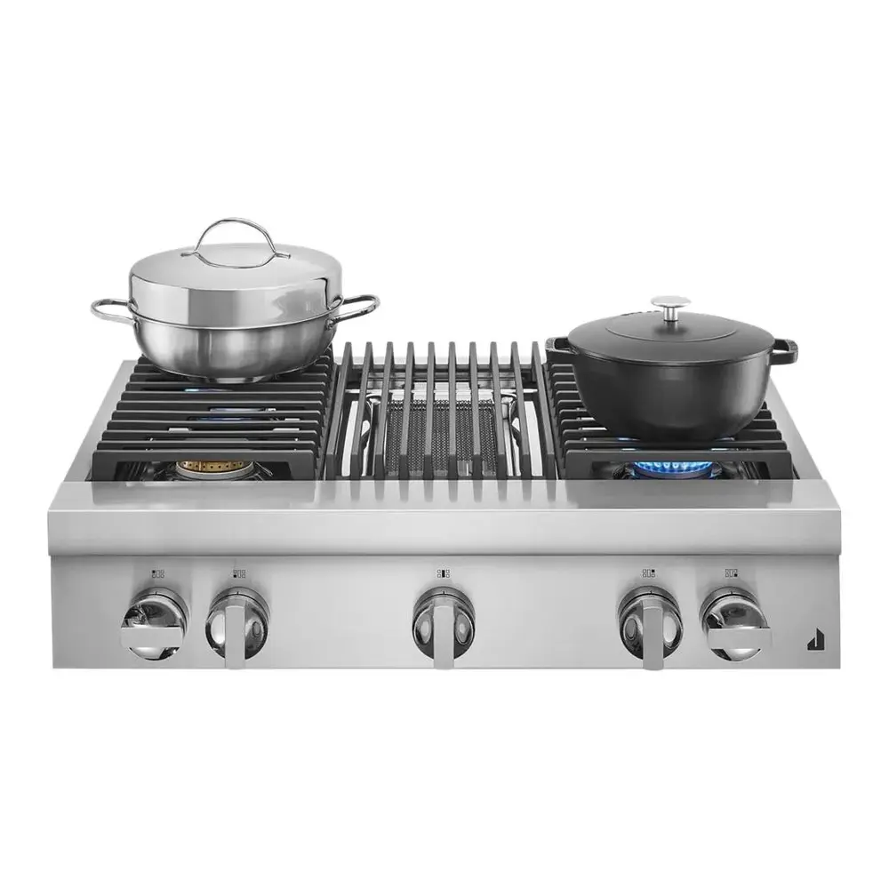 JennAir NOIR 36 inch Gas Rangetop with 4 Sealed Burners, Dishwasher safe Cast Iron Grates, Electronic Ignition Flame-Sensing Reignition, Grill, in Stainless Steel, JGCP636HM - Image 4
