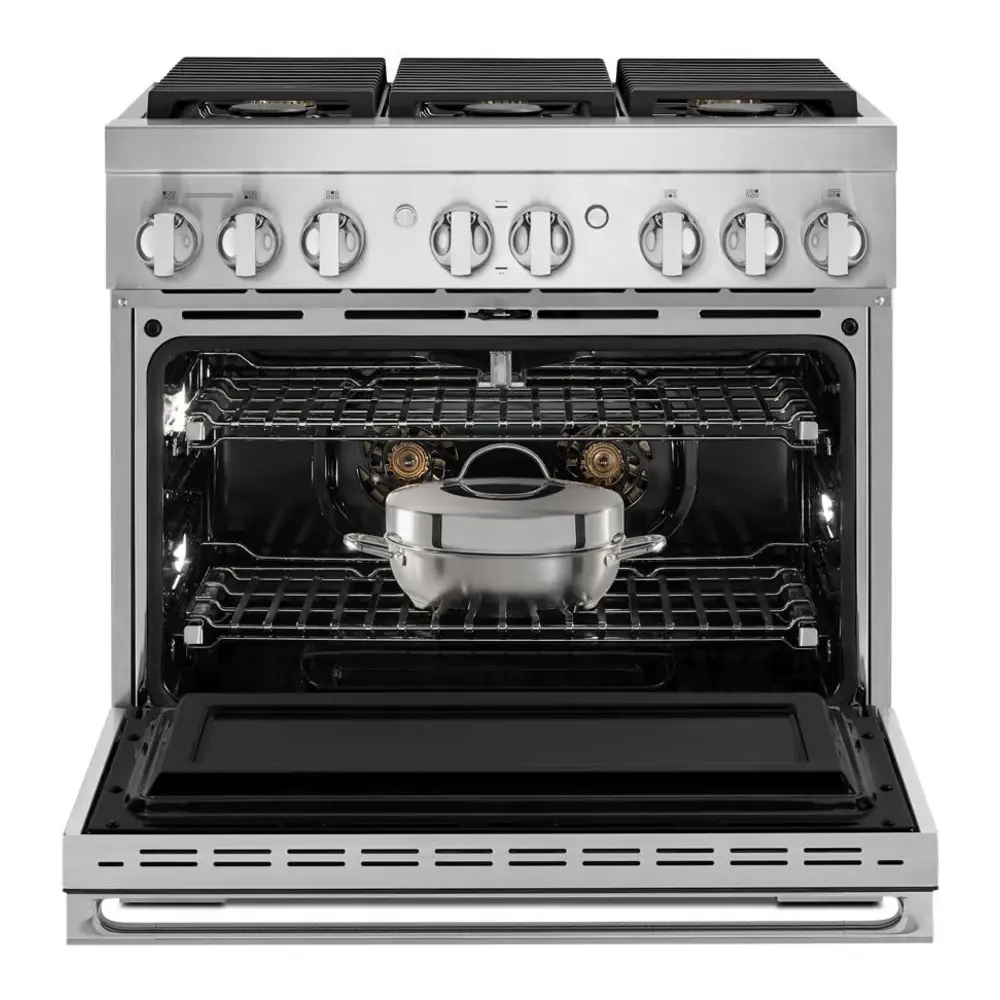 JennAir NOIR 36 inch Smart Dual-Fuel Professional Range with 6 Burners, 5.1 cu. ft. Oven Capacity, Remote Access, Dual-Stacked PowerBurners, Glide Racks, and Sabbath Mode in Stainless Steel, JDRP436HM - Image 2