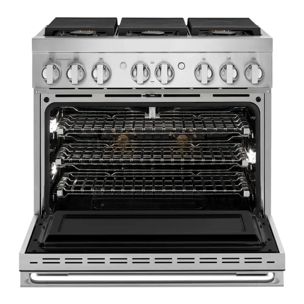 JennAir NOIR 36 inch Smart Dual-Fuel Professional Range with 6 Burners, 5.1 cu. ft. Oven Capacity, Remote Access, Dual-Stacked PowerBurners, Glide Racks, and Sabbath Mode in Stainless Steel, JDRP436HM - Image 3