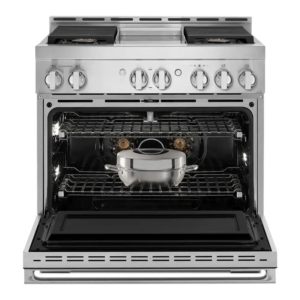 JennAir NOIR 36 inch Smart Gas Range with 4 Sealed Burners, 5.1 Cu. Ft. Oven Capacity, Remote Access, Halo-Effect Knobs, Chrome-Infused Griddle, in Stainless Steel, JGRP536HM - Image 3