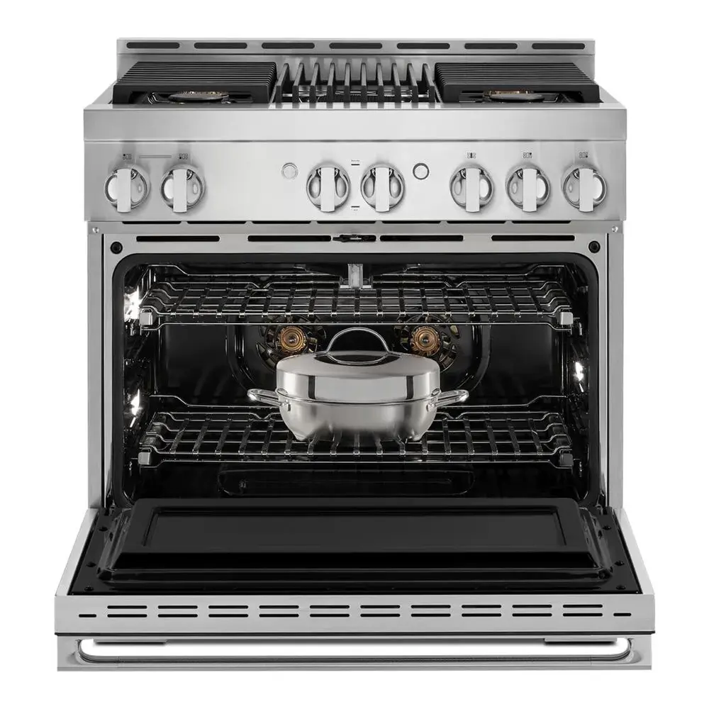 JennAir NOIR 36 inch Smart Gas Range with 5.1 cu. ft Oven Capacity, 4 Sealed Burners, Infrared Grill, Remote Access, Cast Iron Grates, in Stainless Steel, JGRP636HM - Image 2