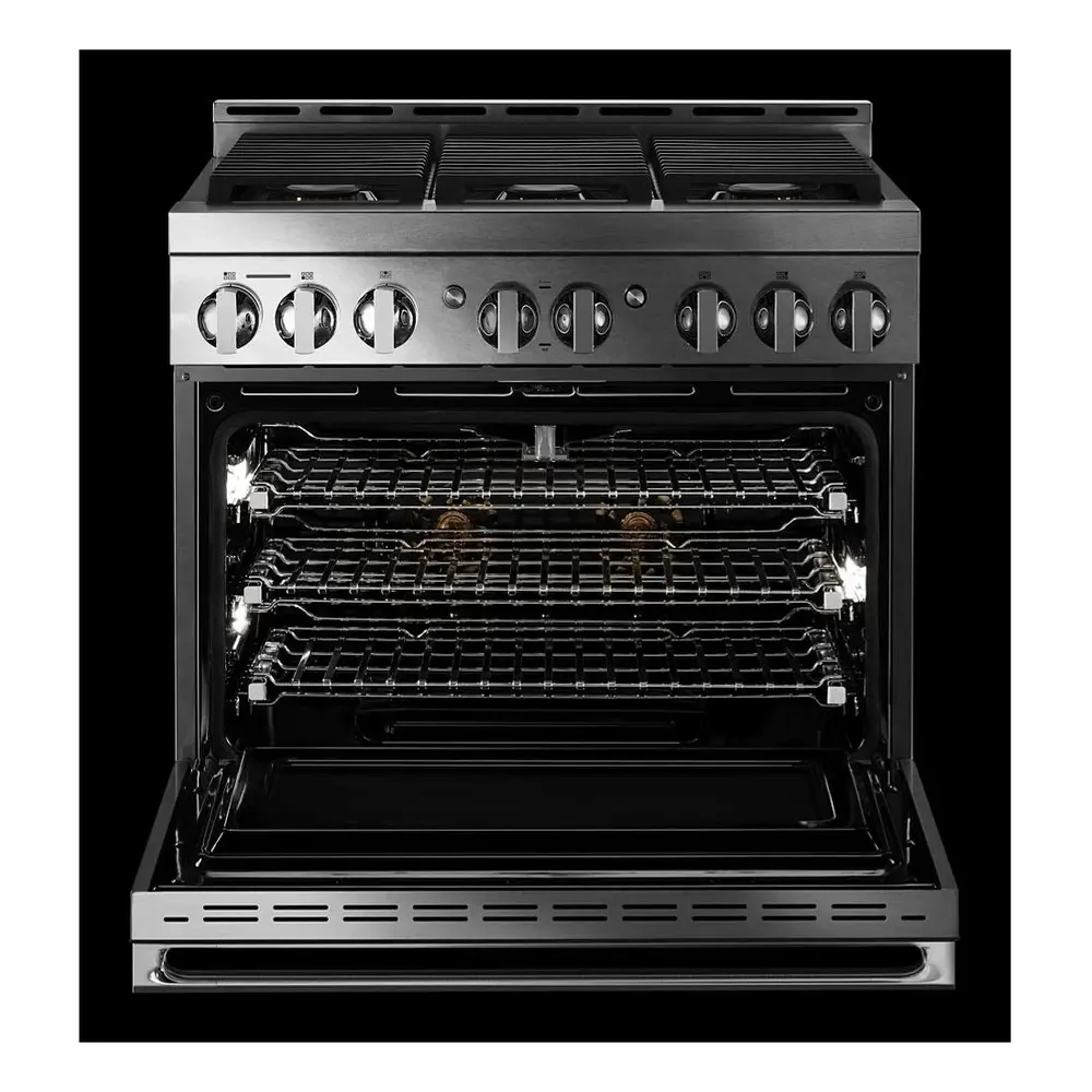 JennAir NOIR 36 inch Smart Gas Range with 6 Sealed Burners, 5.1 cu. ft. Oven Capacity, Cast Iron Grates, CustomClean with Automatic Lock, in Stainless Steel, JGRP436HM - Image 6
