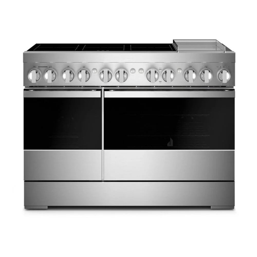 JennAir NOIR 48 Inch Freestanding Induction Smart Range with 6 Elements, 6.3 cu. ft. Oven Capacity, Flex-Choice Zones, Chrome-Infused Griddle, Dual-Fan True Convection and Pan Detection in Stainless Steel, JPIGC748RM