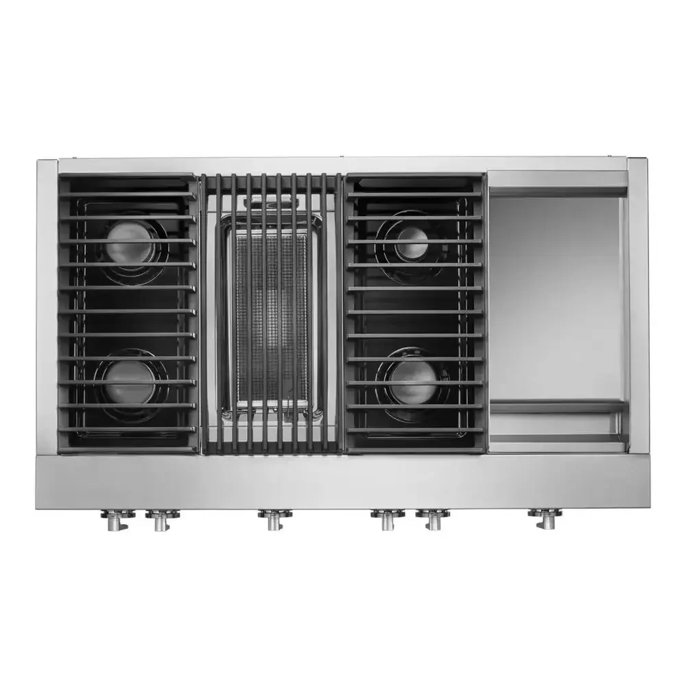 JennAir NOIR 48 inch Gas Rangetop with 4 Sealed Brass Burners, Grill, Chrome-Infused Griddle, Dishwasher Safe Grates and Electronic Ignition with Flame-Sensing Reignition in Stainless Steel, JGCP748HM - Image 2