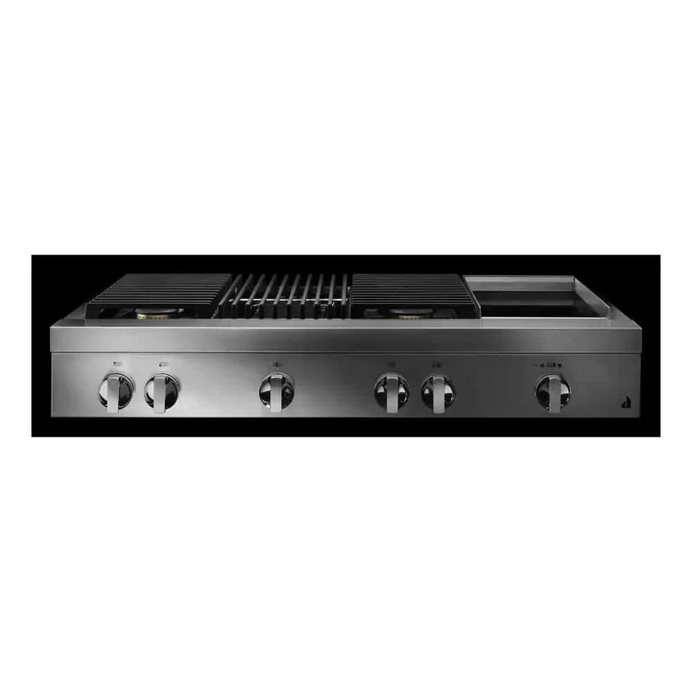 JennAir NOIR 48 inch Gas Rangetop with 4 Sealed Brass Burners, Grill, Chrome-Infused Griddle, Dishwasher Safe Grates and Electronic Ignition with Flame-Sensing Reignition in Stainless Steel, JGCP748HM - Image 3