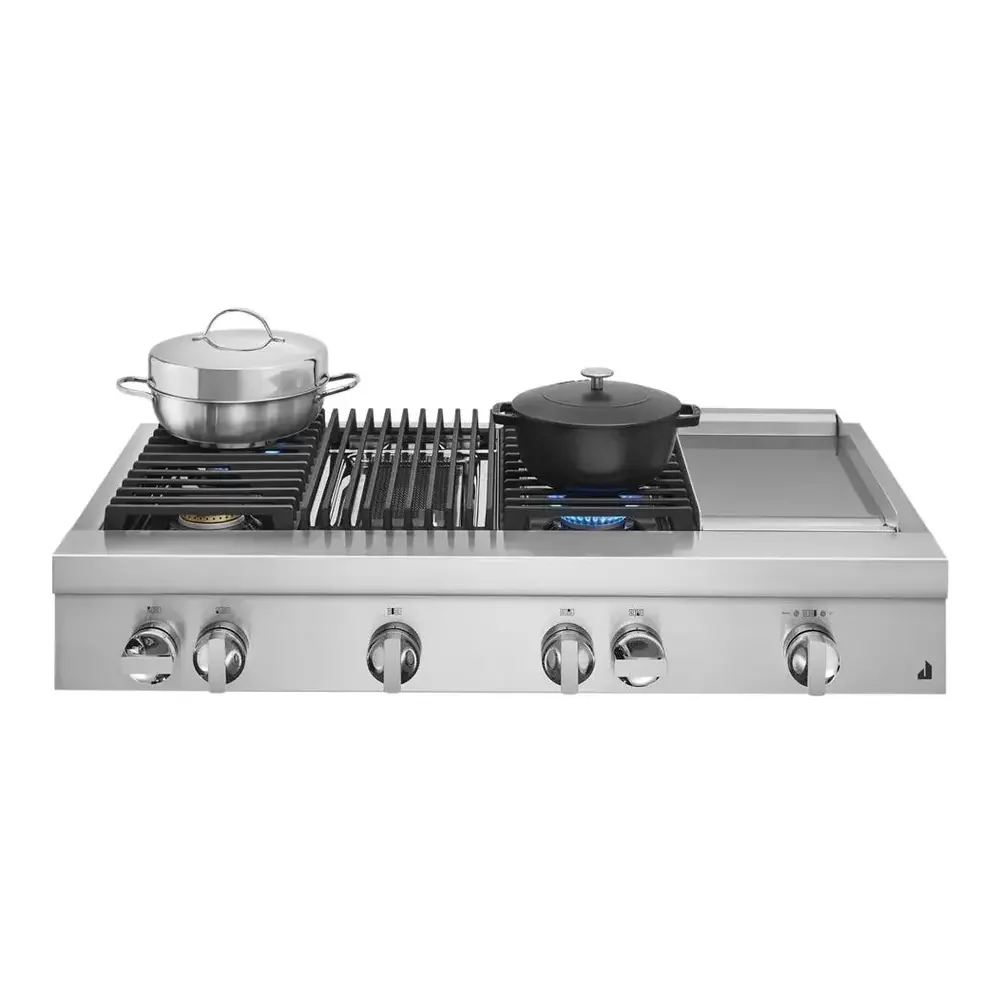 JennAir NOIR 48 inch Gas Rangetop with 4 Sealed Brass Burners, Grill, Chrome-Infused Griddle, Dishwasher Safe Grates and Electronic Ignition with Flame-Sensing Reignition in Stainless Steel, JGCP748HM - Image 4
