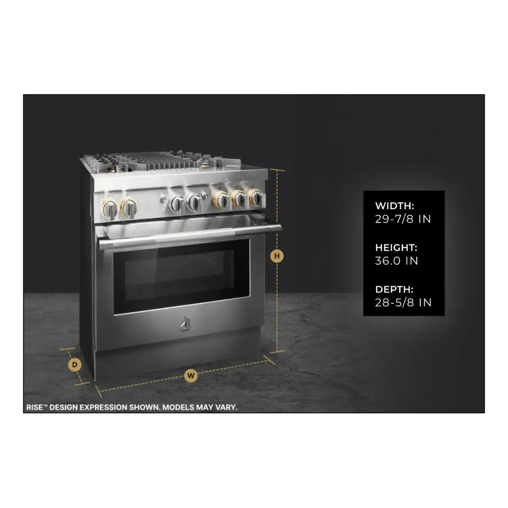 JennAir RISE 30 inch Dual Fuel Slide-In Range with 5 Burners, 6.8 cu. ft. Oven Capacity with True Convection, Baking Drawer, Air Fry, AquaLift Self-Cleaning Technology, in Stainless Steel, JDS1450ML - Image 4