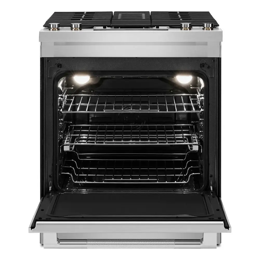 JennAir RISE 30 inch Dual Fuel Slide-In Range with Downdraft Ventilation, 4 Burners, 6.2 cu. ft. Oven Capacity with True Convection, Air Fry, AquaLift Self-Cleaning Technology, in Stainless Steel, JDS1750ML - Image 2