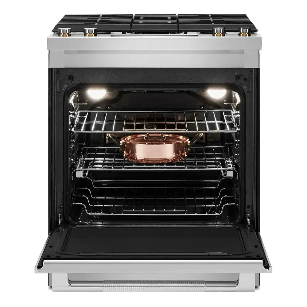JennAir RISE 30 inch Dual Fuel Slide-In Range with Downdraft Ventilation, 4 Burners, 6.2 cu. ft. Oven Capacity with True Convection, Air Fry, AquaLift Self-Cleaning Technology, in Stainless Steel, JDS1750ML - Image 3