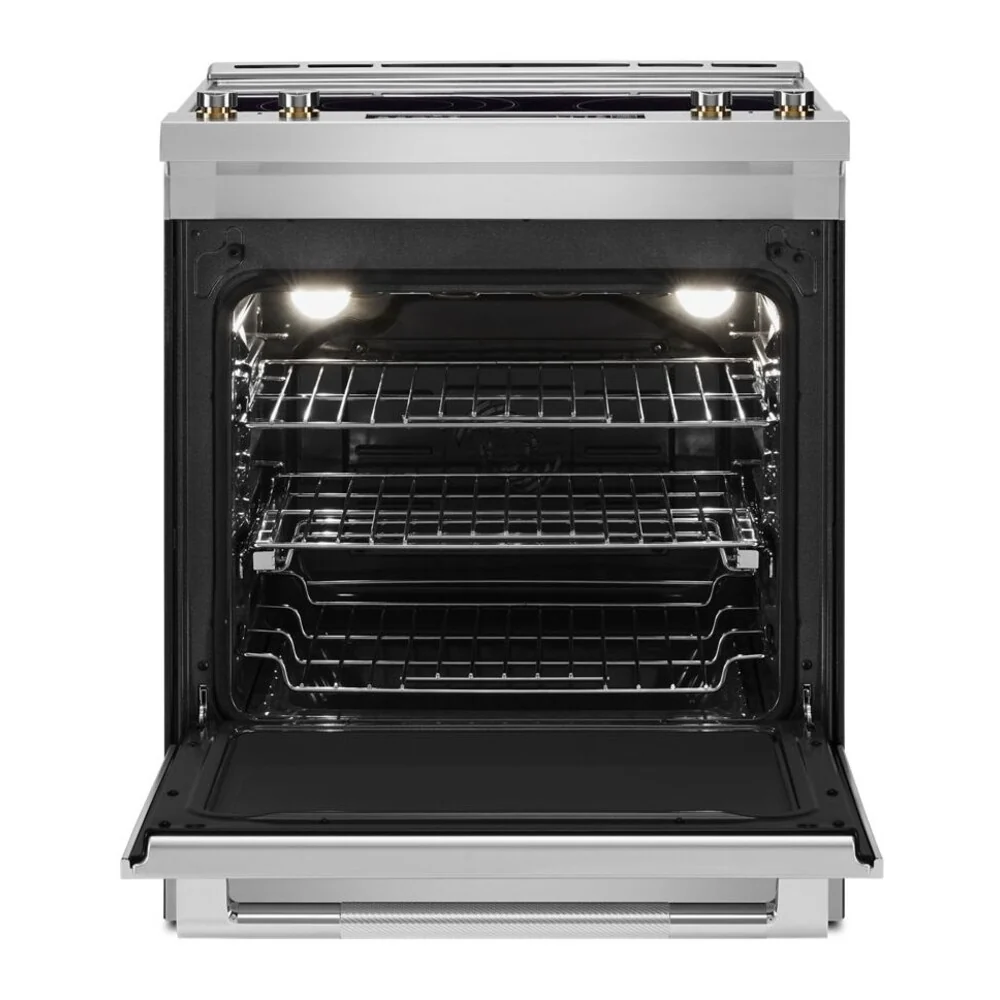 JennAir RISE 30 inch Electric Slide-In Range with 5 Elements, 6.8 cu. ft. Oven Capacity, Die-Cast Metal Knobs, Baking Drawer, Air Fry, AquaLift Self-Cleaning Technology, in Stainless Steel, JES1450ML - Image 2