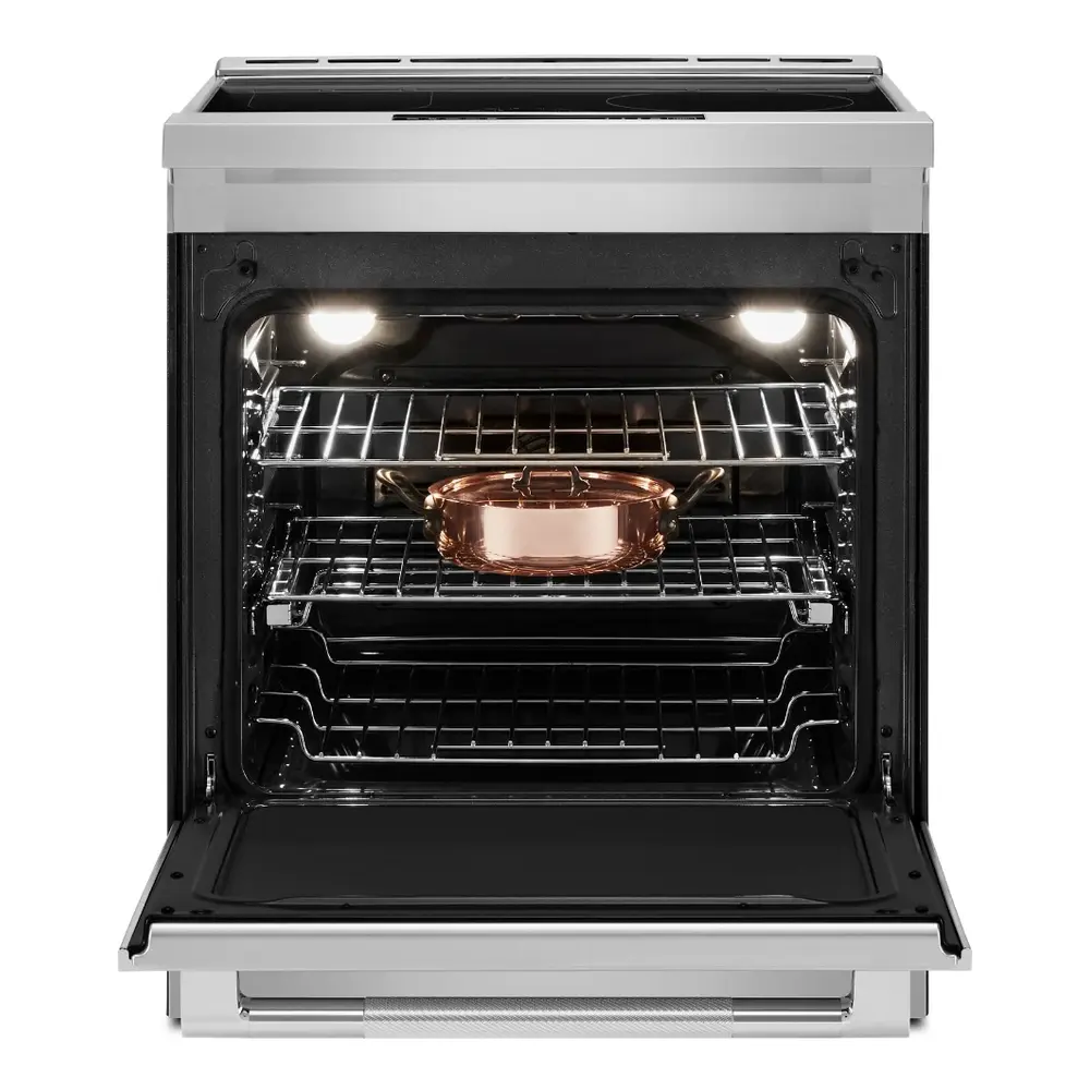 JennAir RISE 30 inch Induction Slide-In Range with 4 Cooking Zones, True Convection Oven, Assisted Cooking, Emotive Controls, Bridge Function, in Stainless Steel, JIS1450ML - Image 3