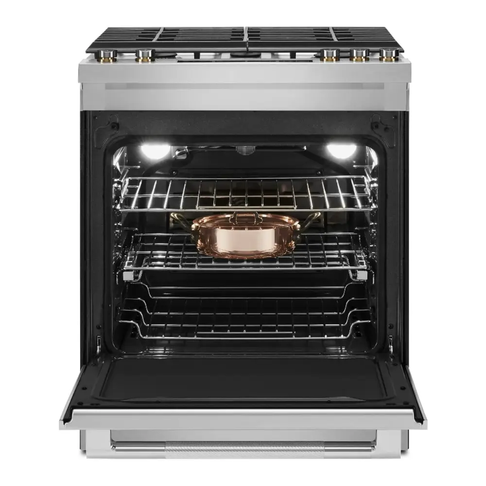 JennAir RISE 30 inch Slide-In Gas Range with 5 Burners, 6.4 cu. ft. Oven Capacity with True Convection, Baking Drawer, Air Fry, AquaLift Self-Cleaning Technology, in Stainless Steel, JGS1450ML - Image 3