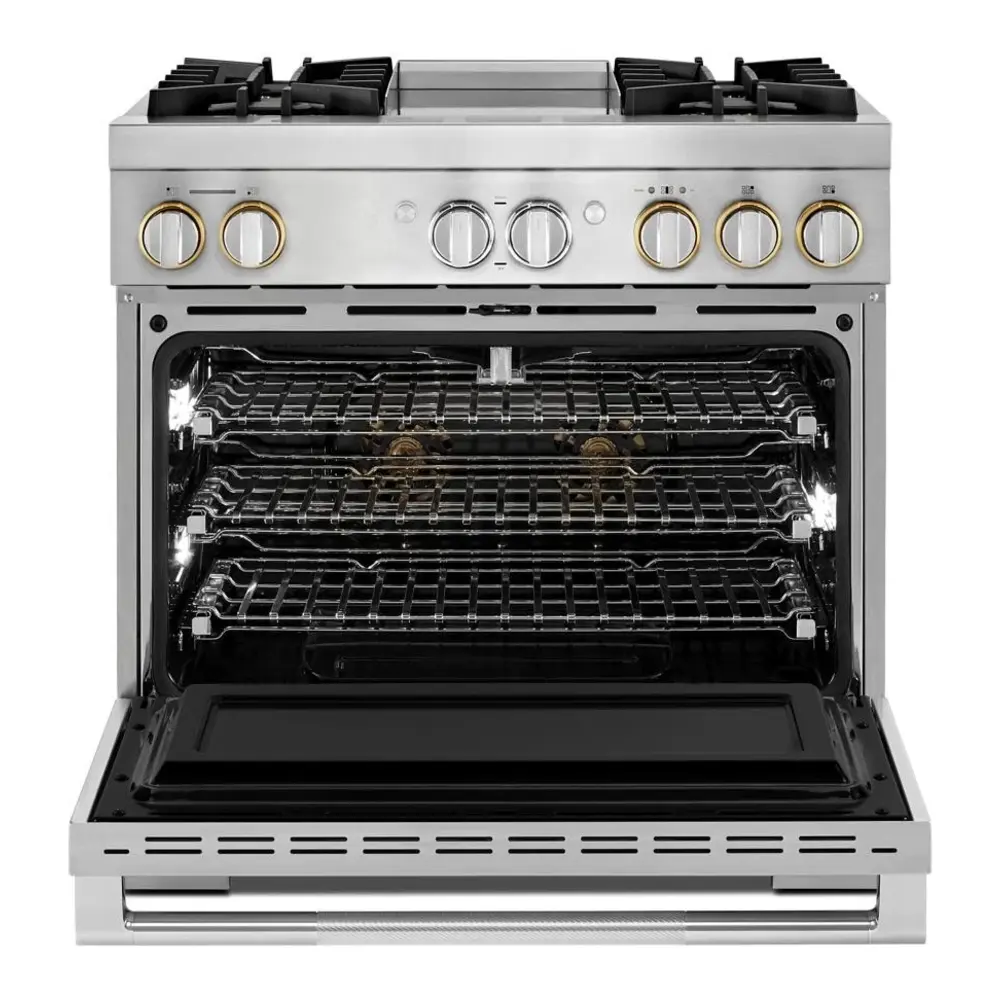 JennAir RISE 36 inch Dual Fuel Professional Range with 5.1 cu. ft. Oven Capacity, 4 Burners and Griddle, Remote Access, Cinematic Oven Lights, in Stainless Steel, JDRP536HL - Image 4