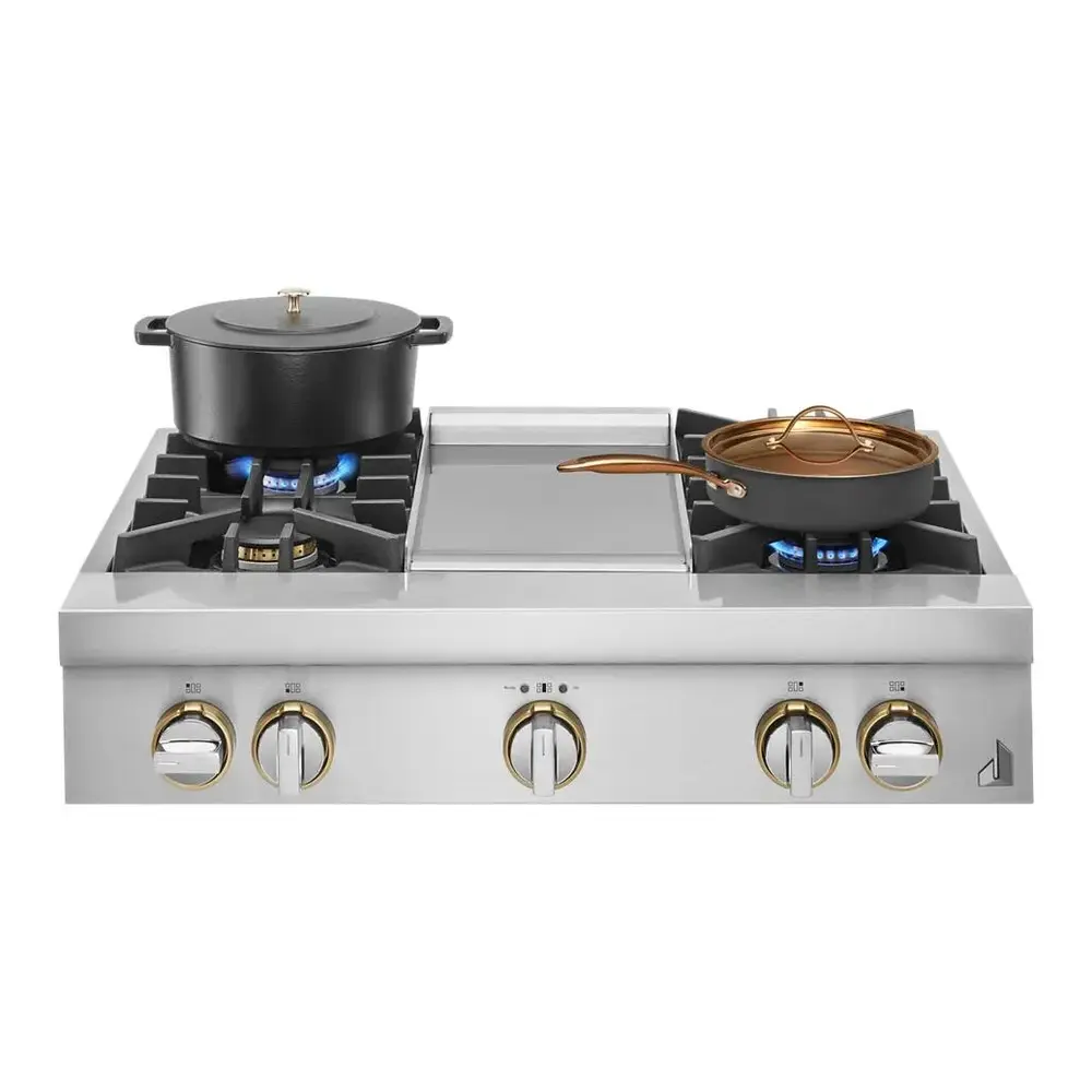 JennAir RISE 36 inch Gas Rangetop with 4 Sealed Brass Burners, Electronic Ignition Flame-Sensing Reignition, Chrome Infused Griddle in Stainless Steel, JGCP536HL - Image 4
